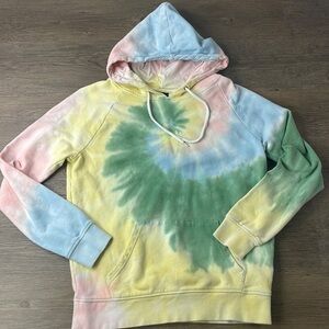Zine Women’s Pink Yellow Green Blue Tie Dye Hoodie Sweatshirt, size medium